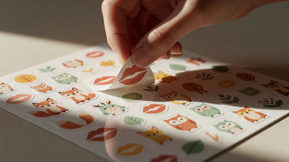 Peeling a sticker off backing