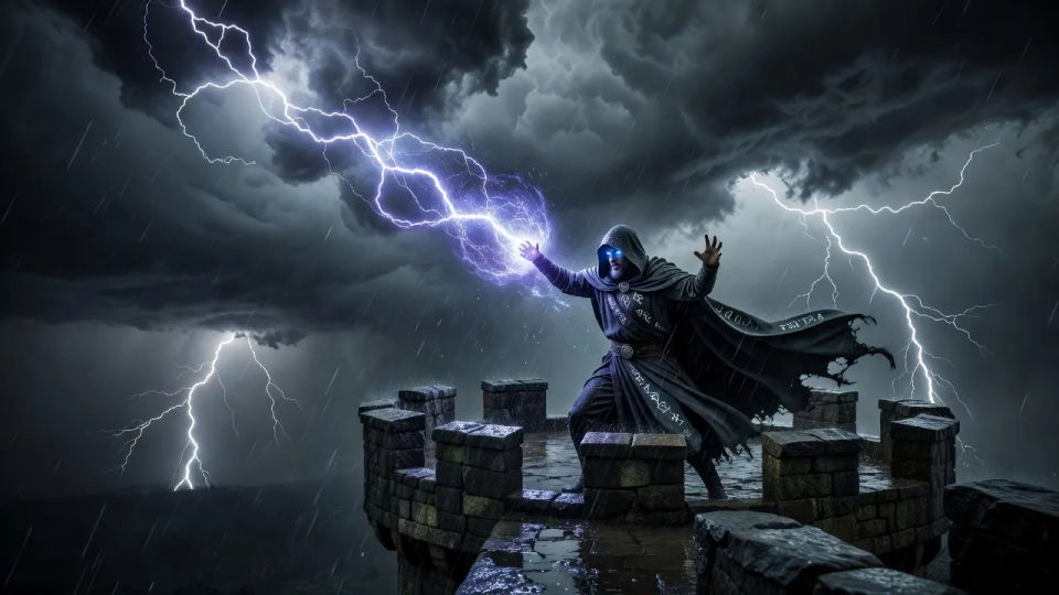 Rain-lashed tower