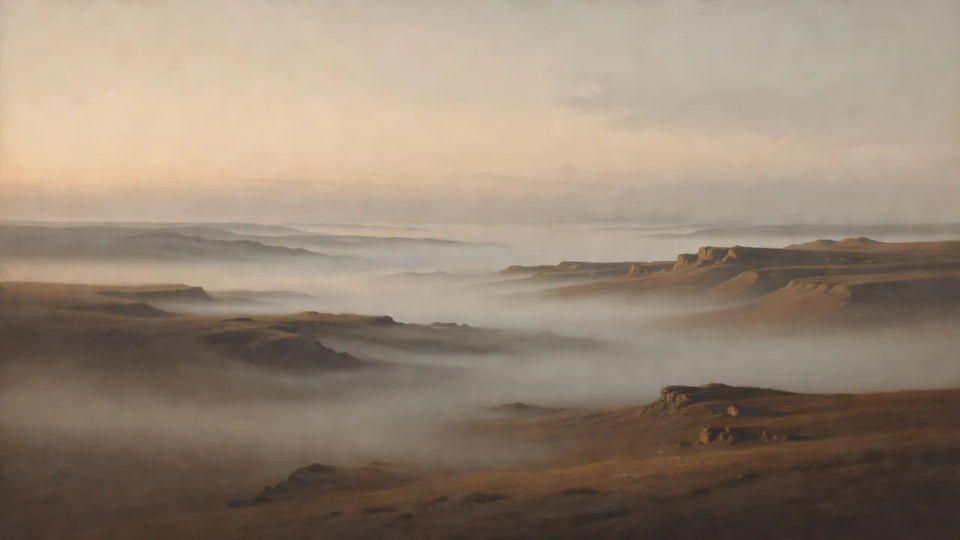 Misty valley at dawn