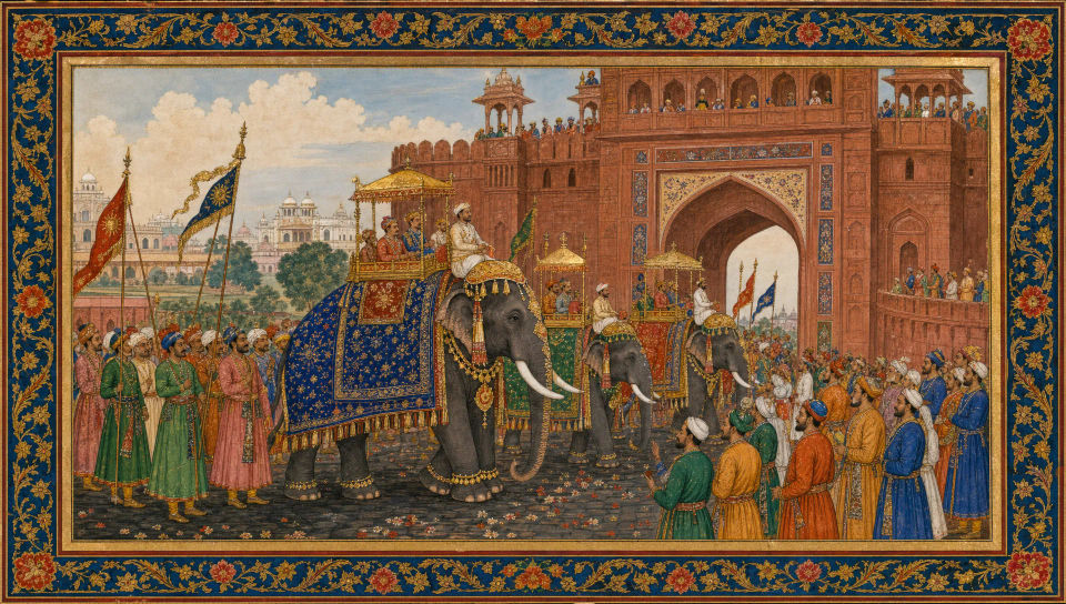 Elephant procession at the fort gate