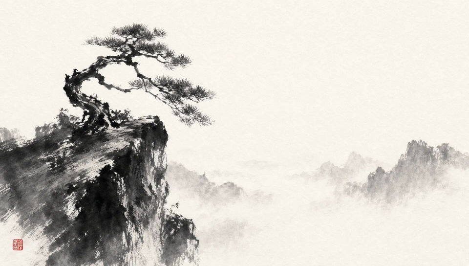 Solitary pine on a cliff