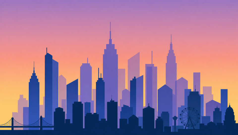 City skyline at sunset