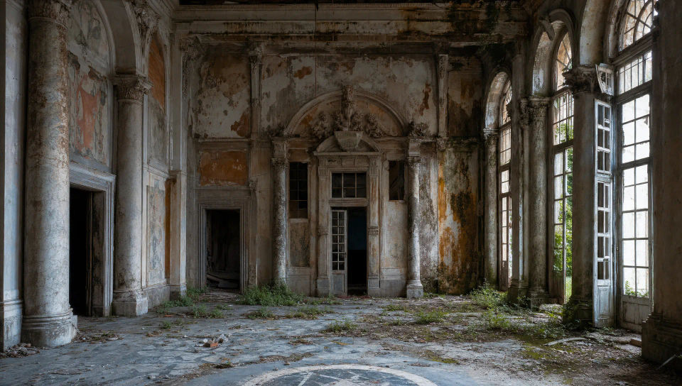 Crumbling grand hall