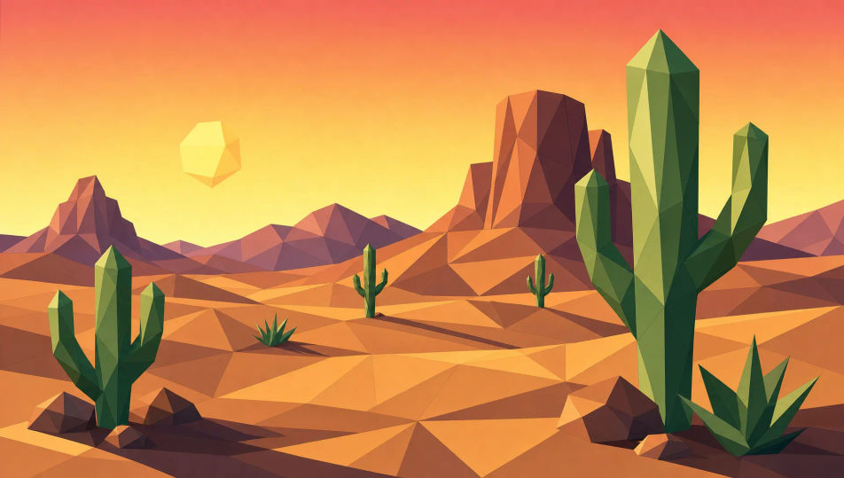 Désert low poly au coucher du soleil