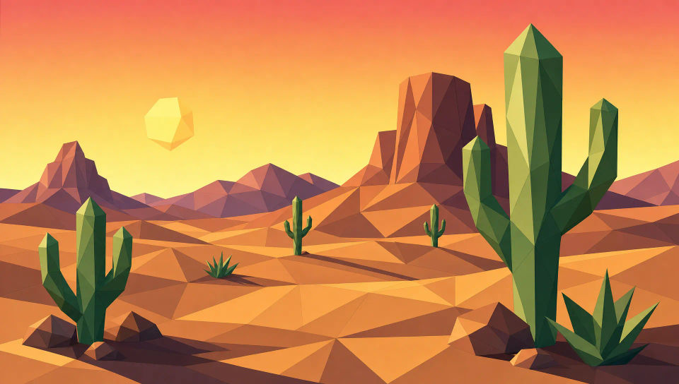 Low poly desert at sunset
