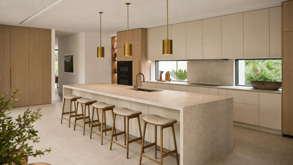 Kitchen and island