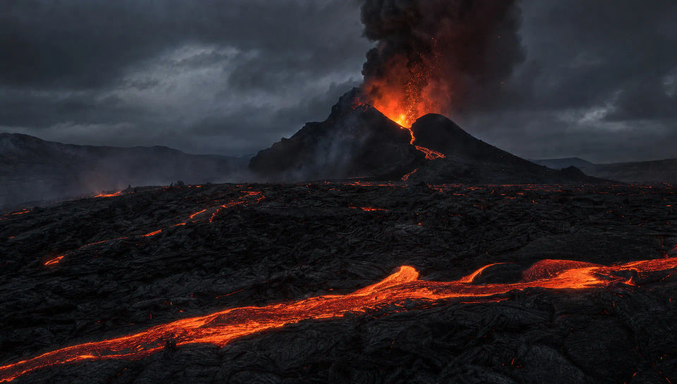 Lava field at night