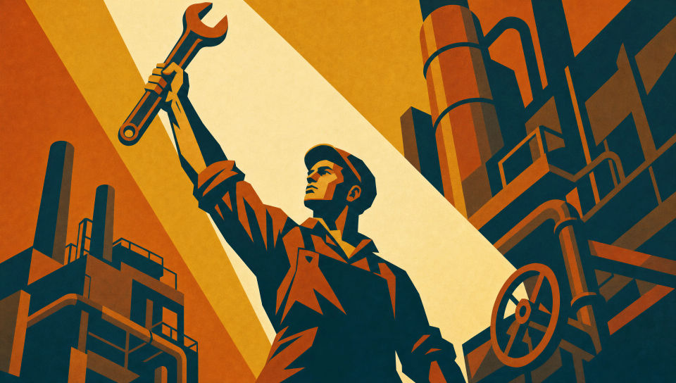 Retro-futurist worker poster