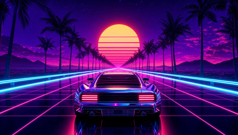 Neon highway toward the sun