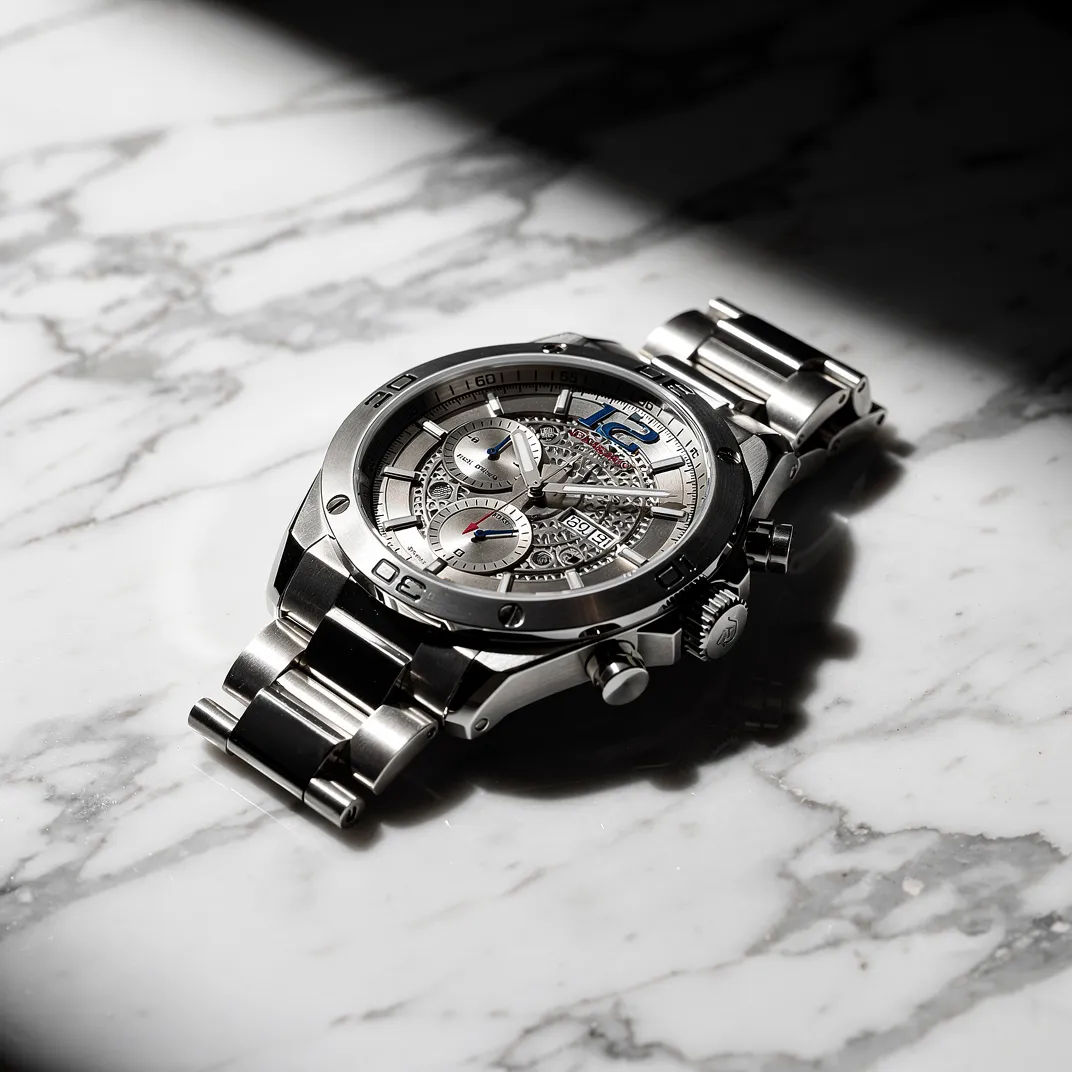 Premium watch on marble with crisp metal and dial detail