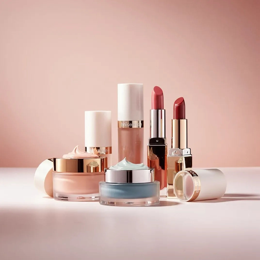 Cosmetics campaign hero with a pastel palette and clean light
