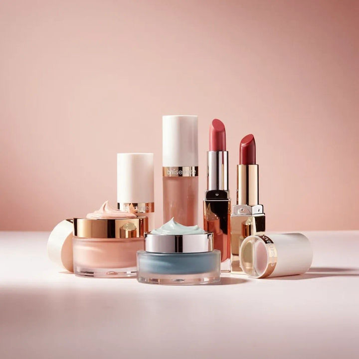 Imagem principal de campanha de cosméticos com paleta pastel e luz limpa