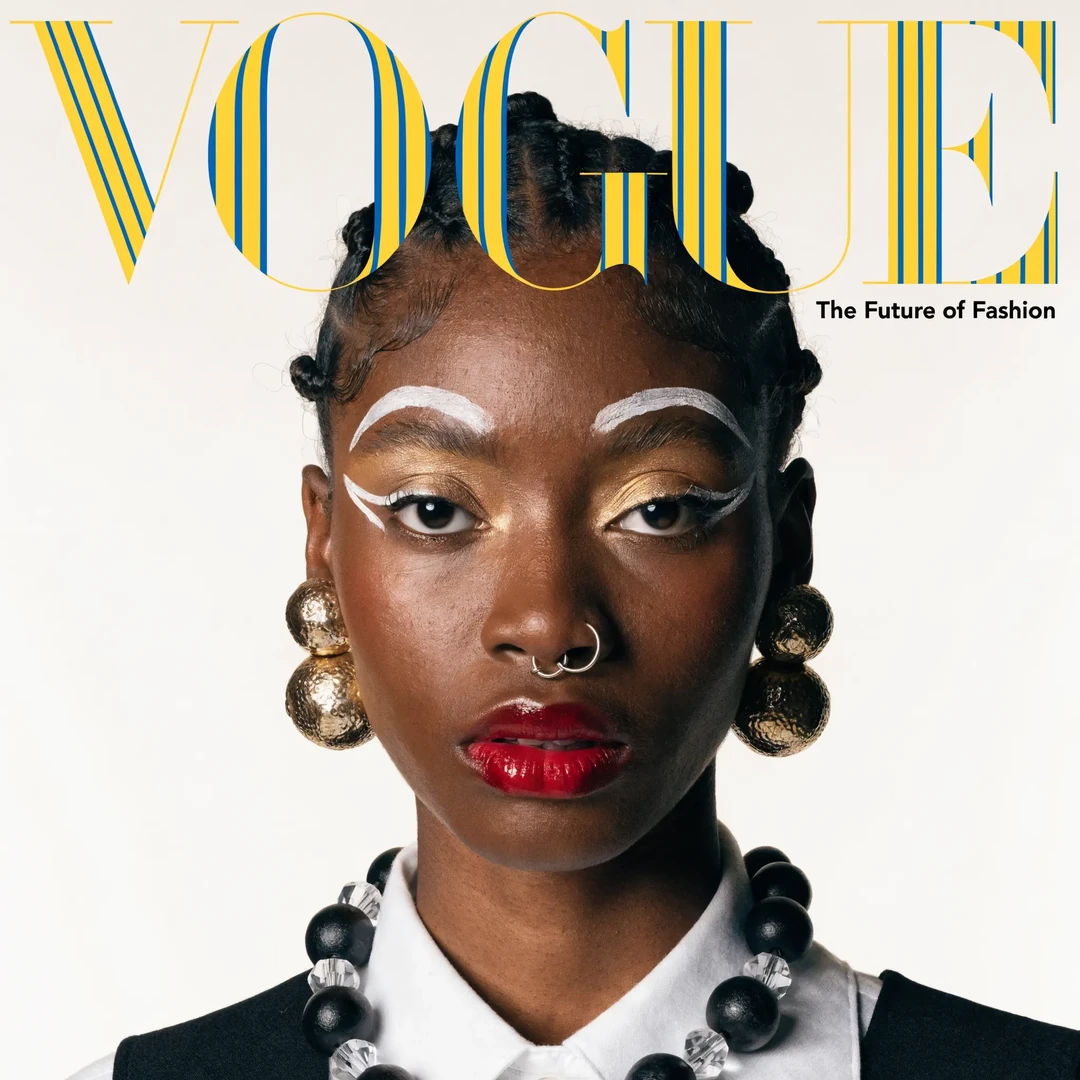 Editorial magazine cover with a striking portrait and bold masthead