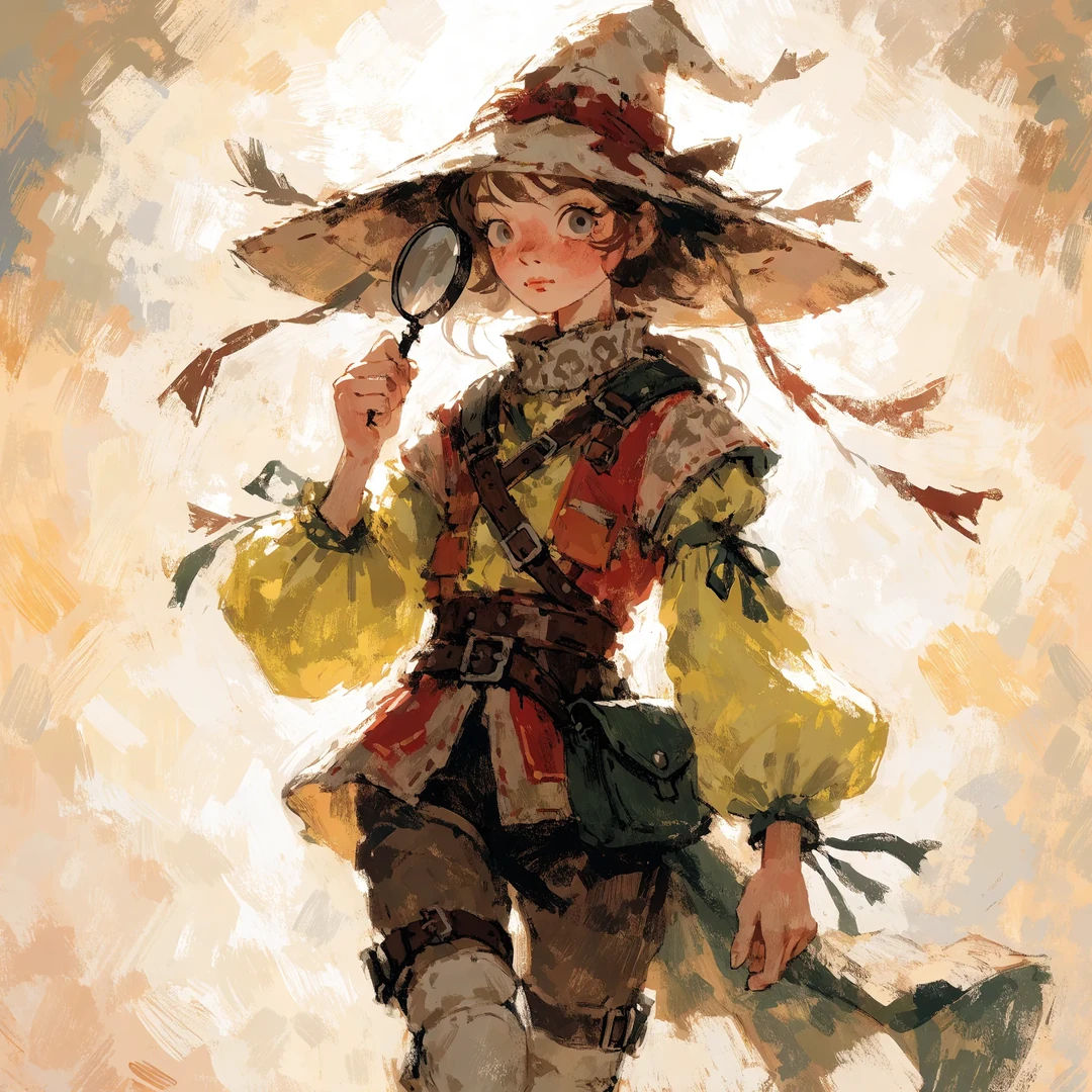Storybook explorer character in a painterly illustration