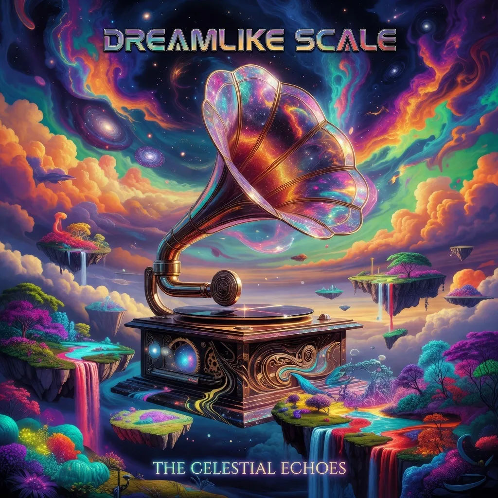 Surreal album cover with dreamlike scale and a saturated palette