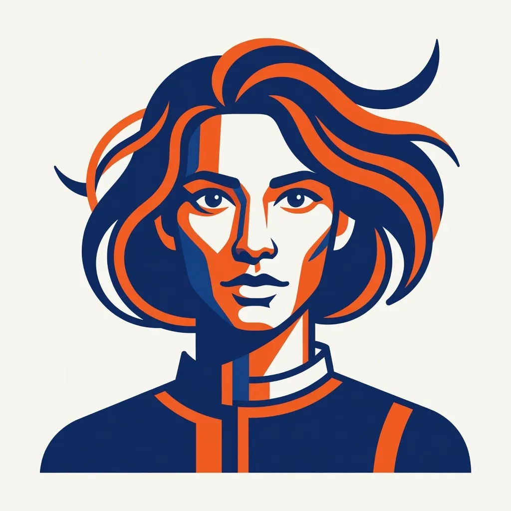 Portrait restyled as a bold graphic illustration with flat shapes