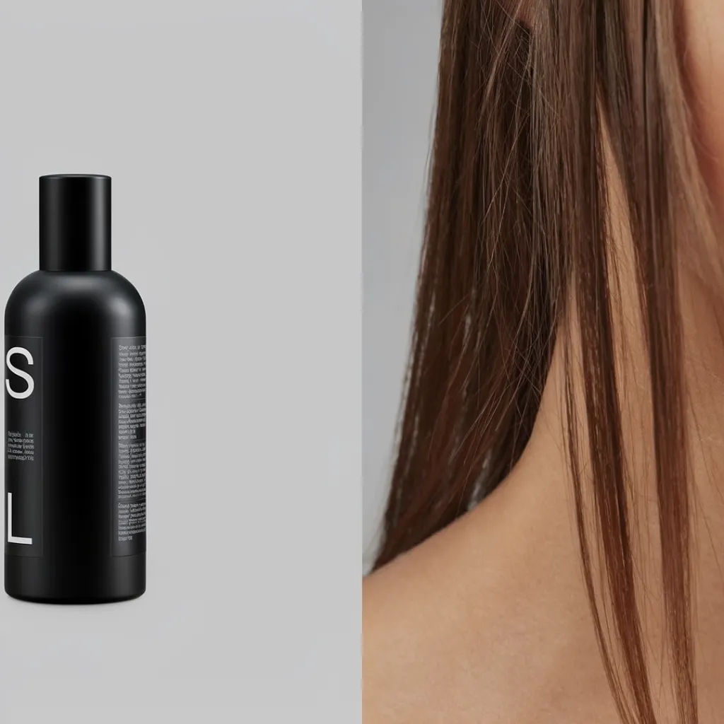 Editorial moodboard diptych pairing a matte product with a model in a muted palette