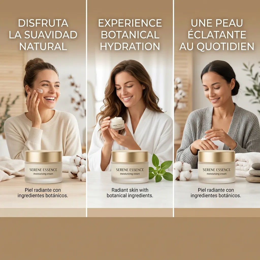 One product ad localized into three languages with matching layout