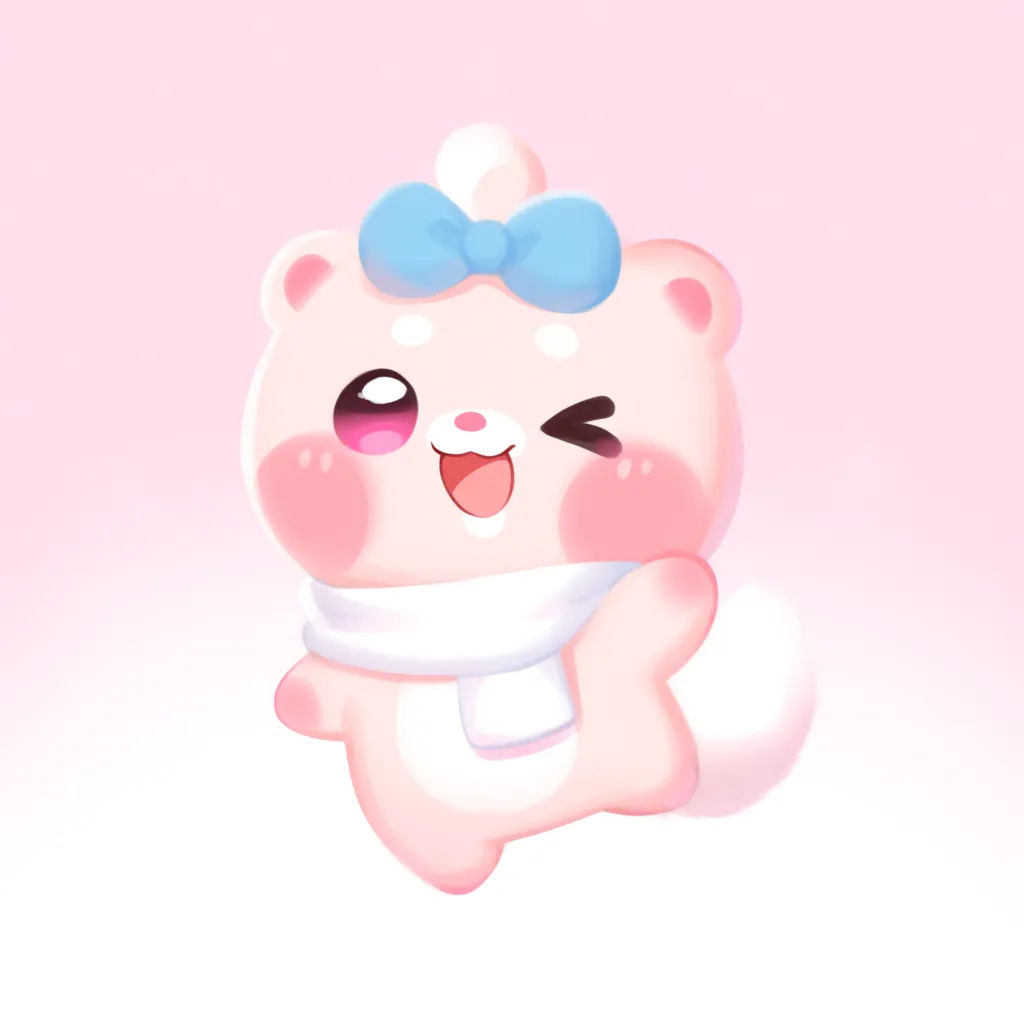 Chibi mascot character with big eyes and rounded shapes in sticker style