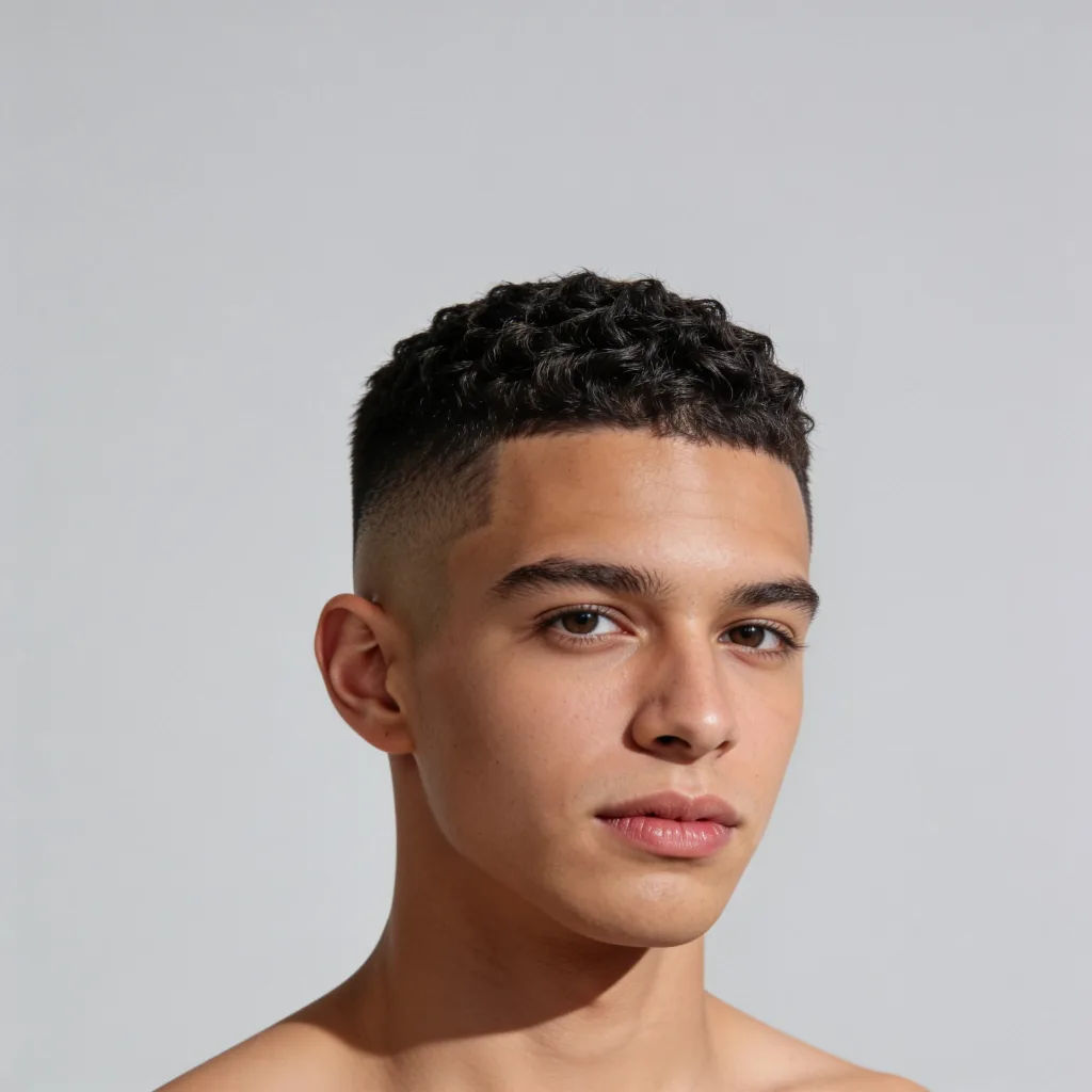 Selfie edited into a short undercut fade with a textured top