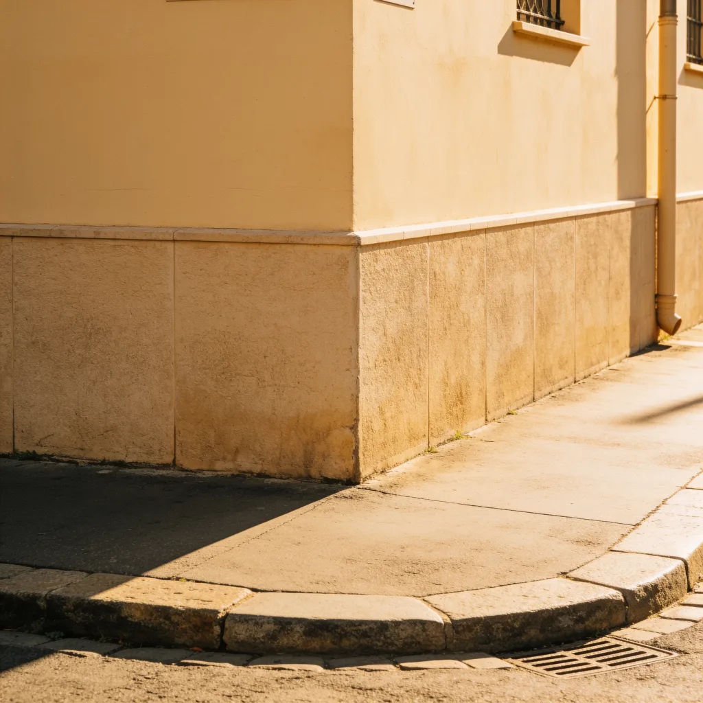 Street photo with a trash can removed and filled in naturally