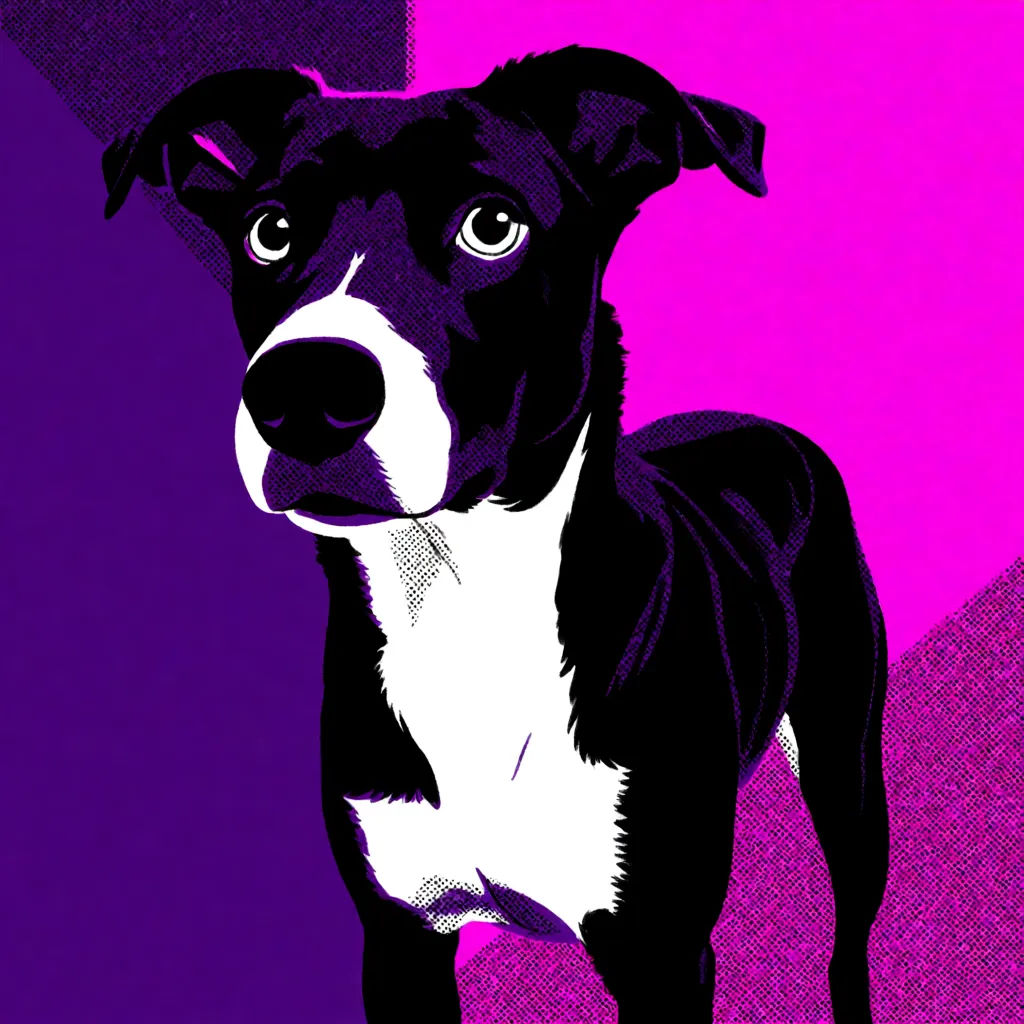 Pop art portrait of a pet with bright color blocks and a bold outline