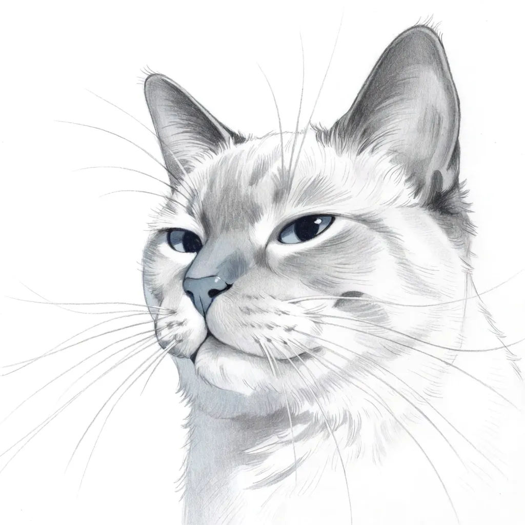 Detailed pencil sketch of a cat with soft graphite shading on white paper