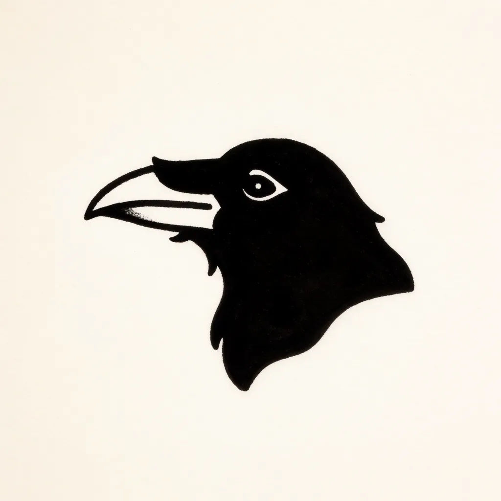Blackwork raven tattoo with heavy solid fill and negative space