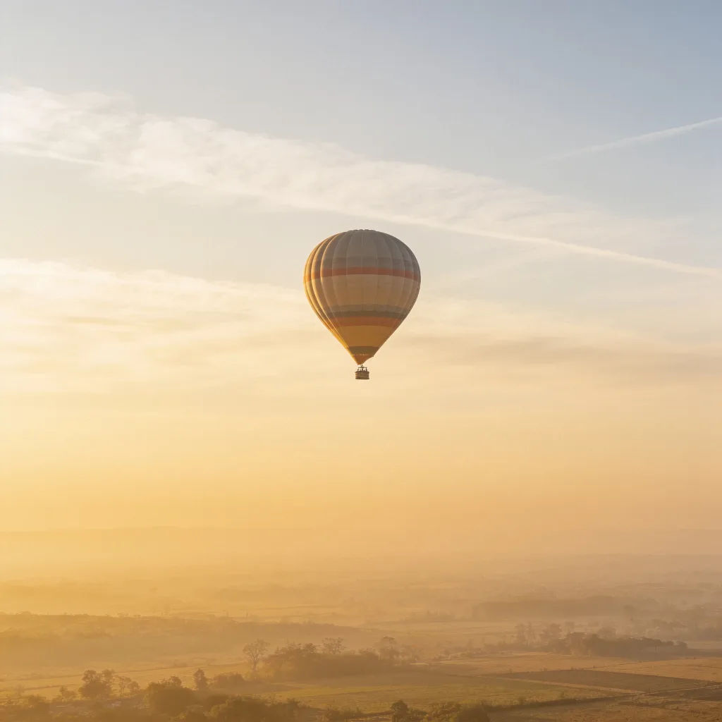 Photo with a hot air balloon added to the sky in soft daylight