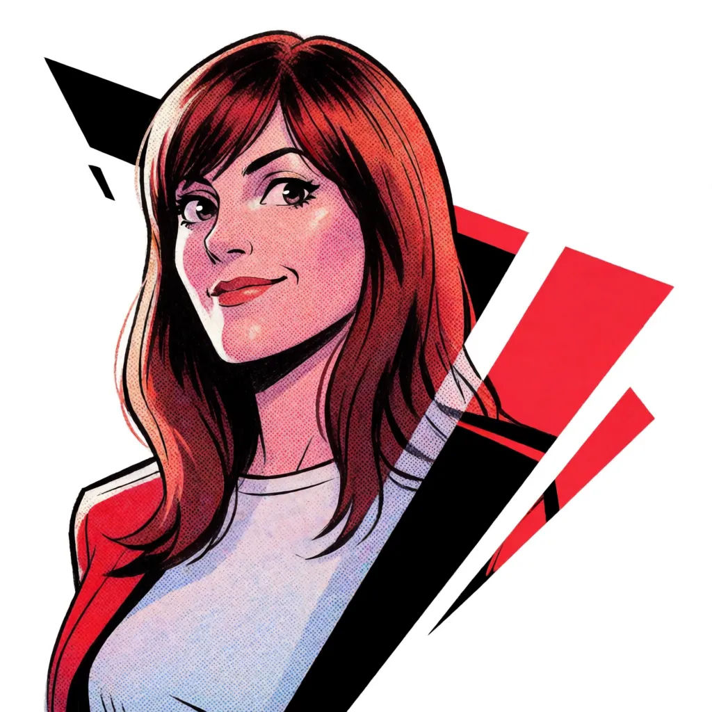 Photo redrawn as a comic panel with ink lines and halftone shading