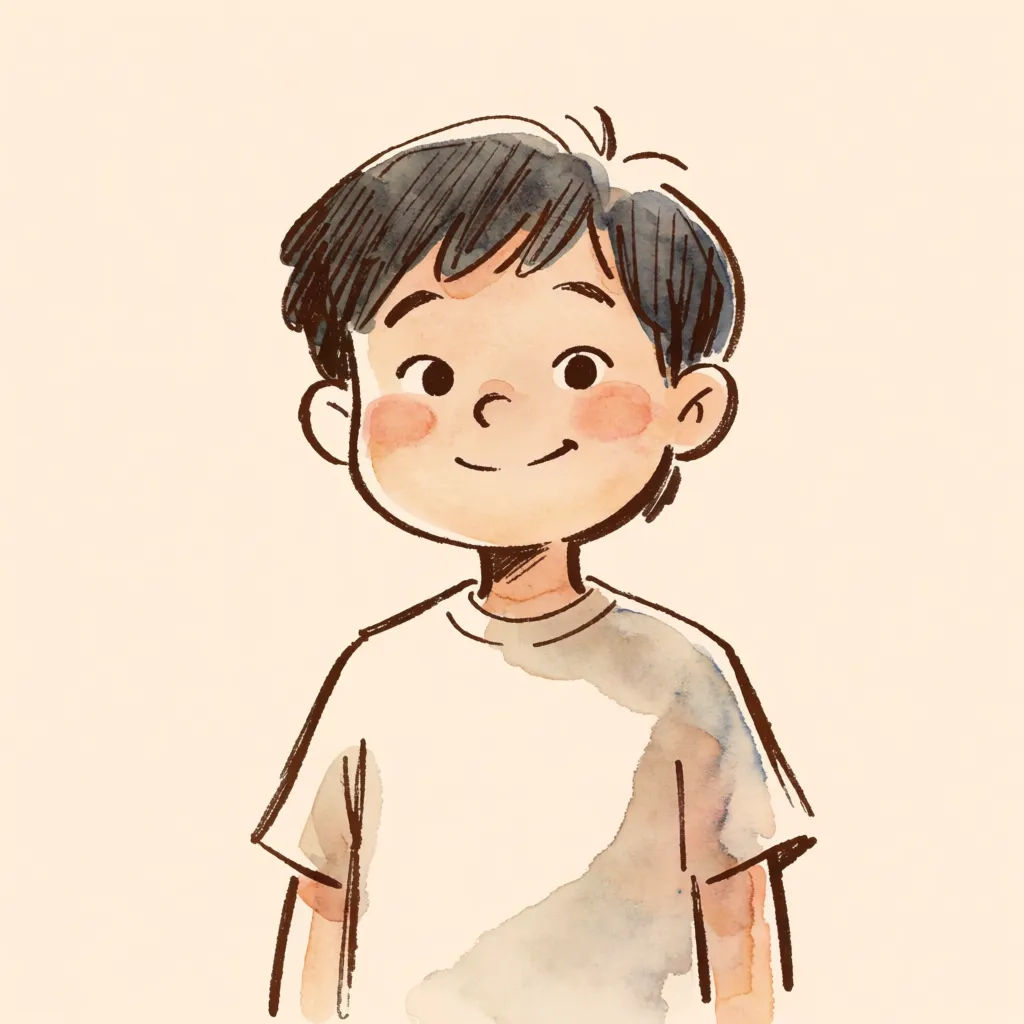 Photo turned into a hand-drawn cartoon with loose lines and warm tones