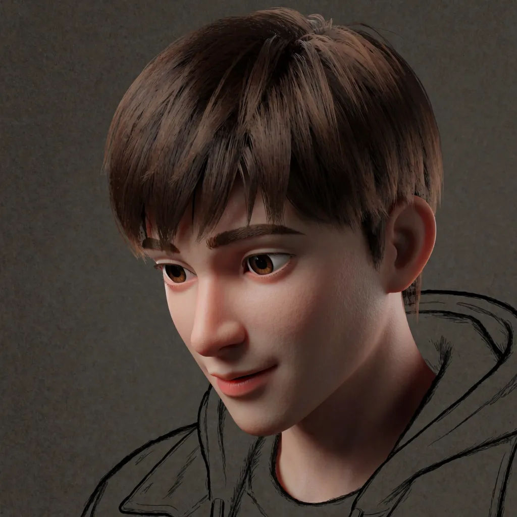 Sketch rendered as a photoreal character with dramatic lighting