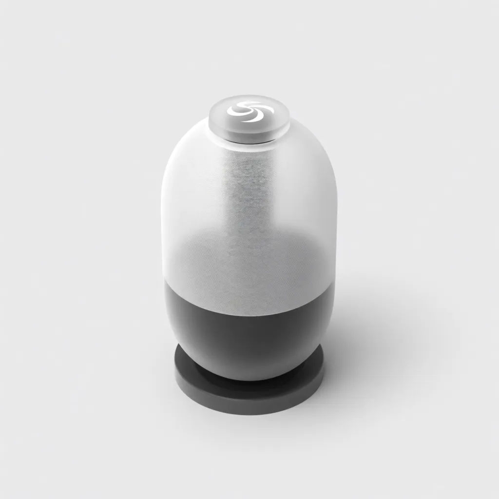 Product sketch rendered as a clean studio render with soft reflections