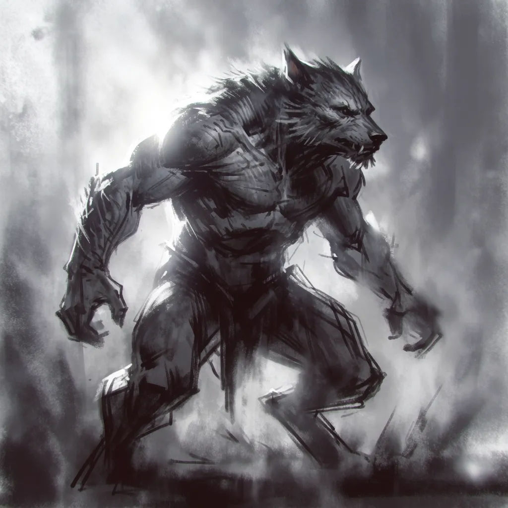 Creature sketch rendered with textured skin in a moody environment