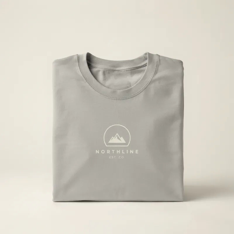Uploaded design placed centered on a folded cotton t-shirt mockup in soft studio light