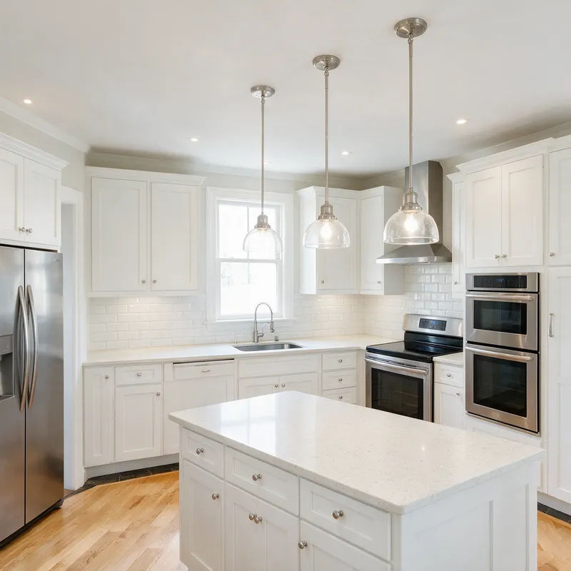 Kitchen with a cluttered counter cleared of small appliances and dishes
