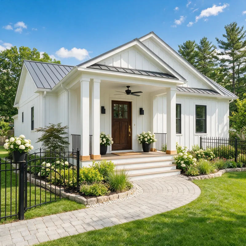 House exterior with leaning verticals corrected so the walls are straight