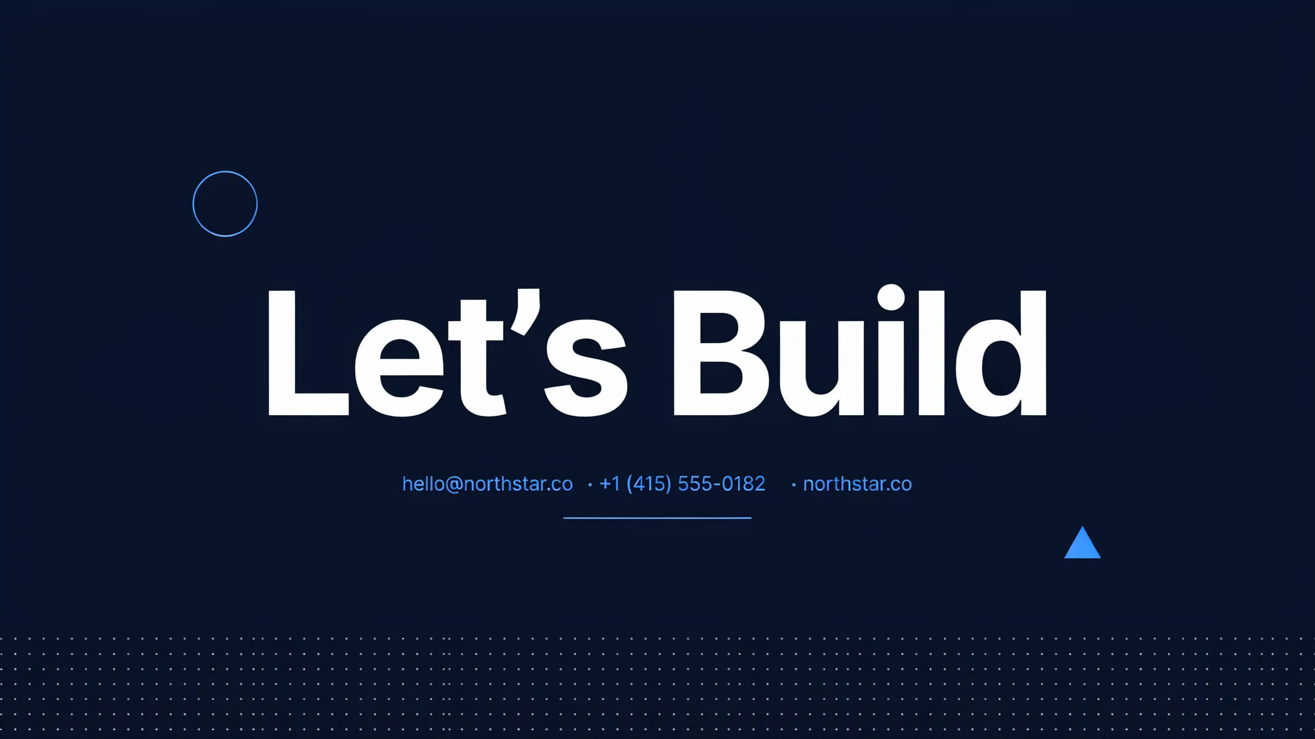 AI-generated closing slide with a call to action headline and contact line