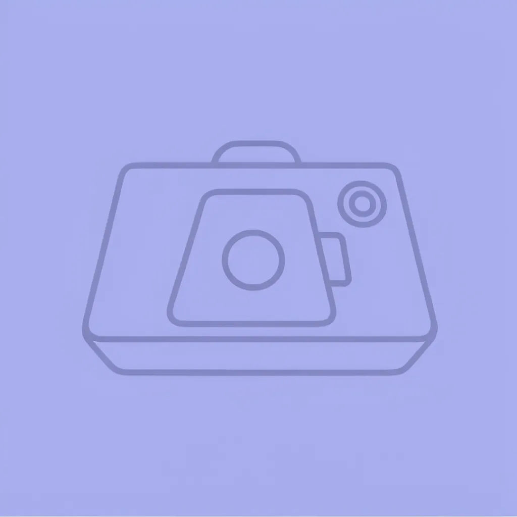 Flat line camera icon in indigo on a transparent background