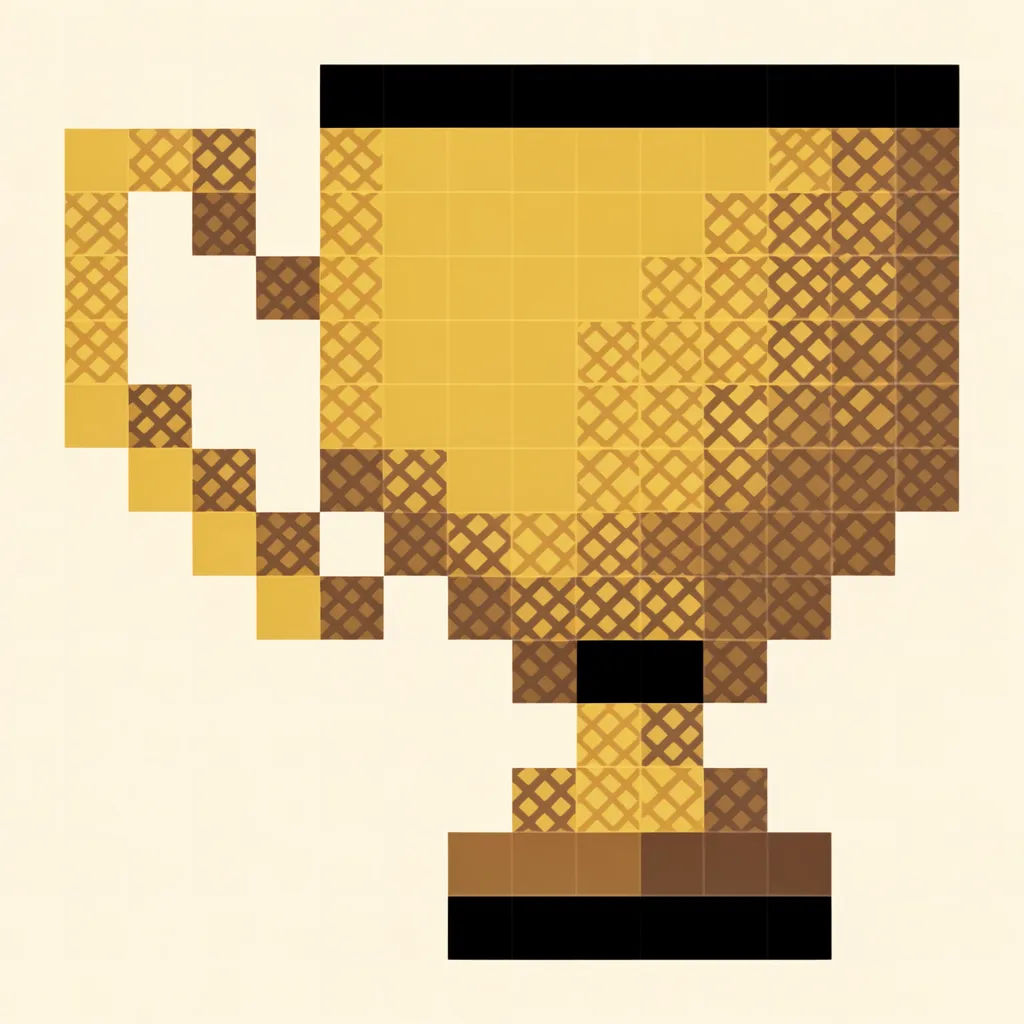 Pixel-art trophy icon on a 16x16 grid with a retro palette