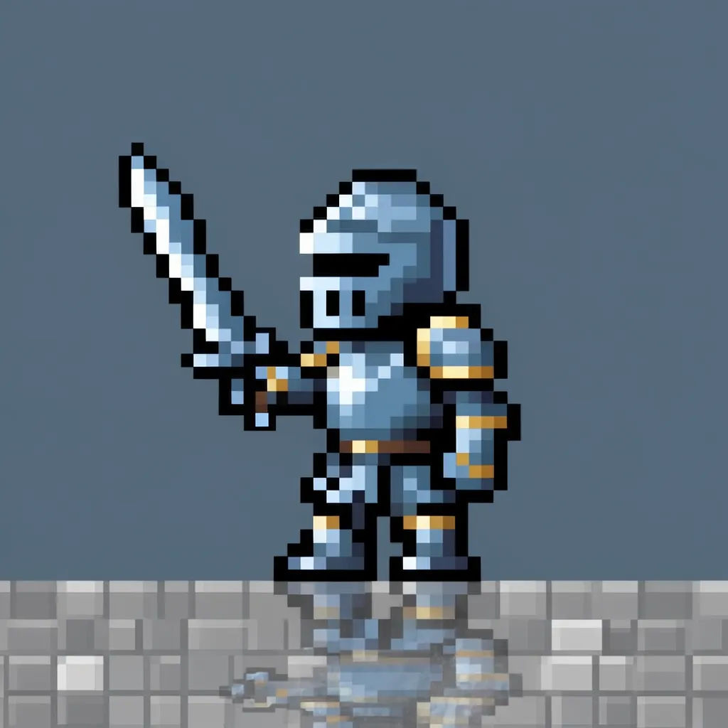 8-bit knight sprite in side view with black outline on a transparent background