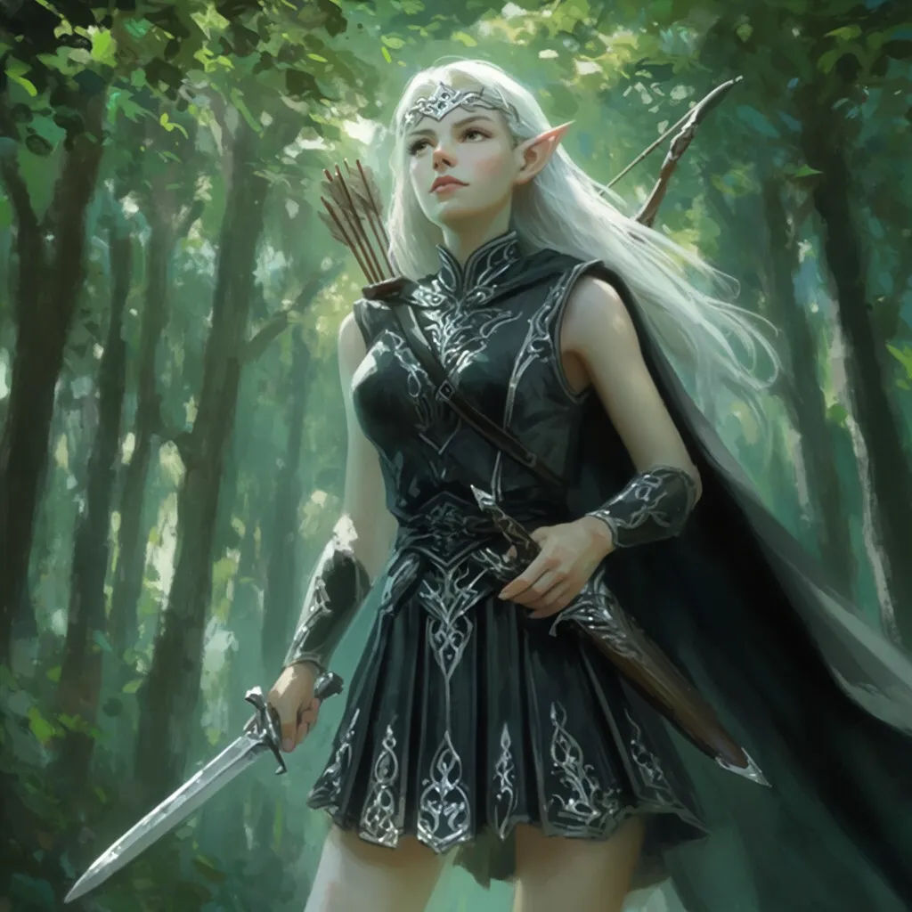 Fantasy portrait of an elven ranger in dappled forest light with a silver circlet