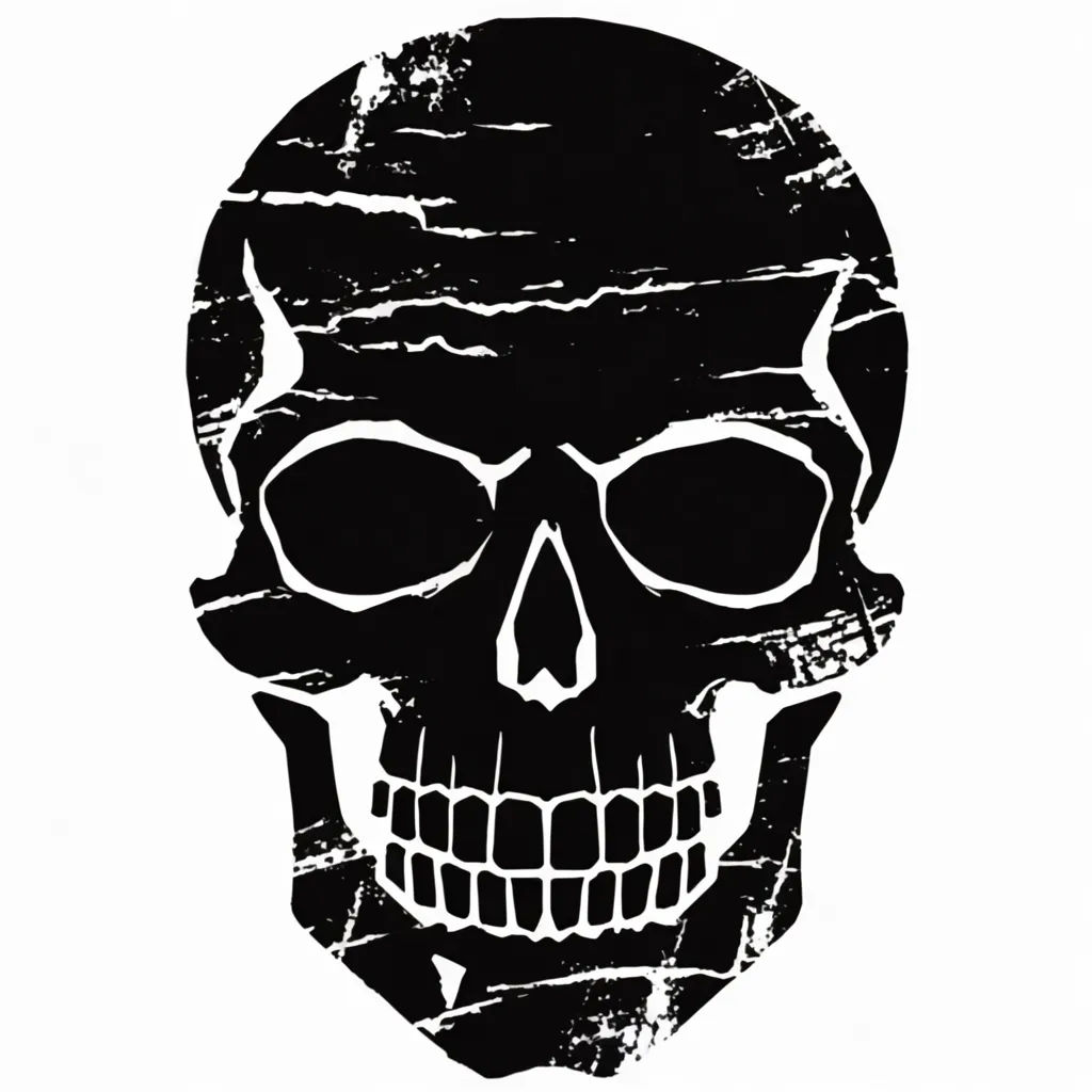Distressed grunge skull graphic with rough texture for a t-shirt back print