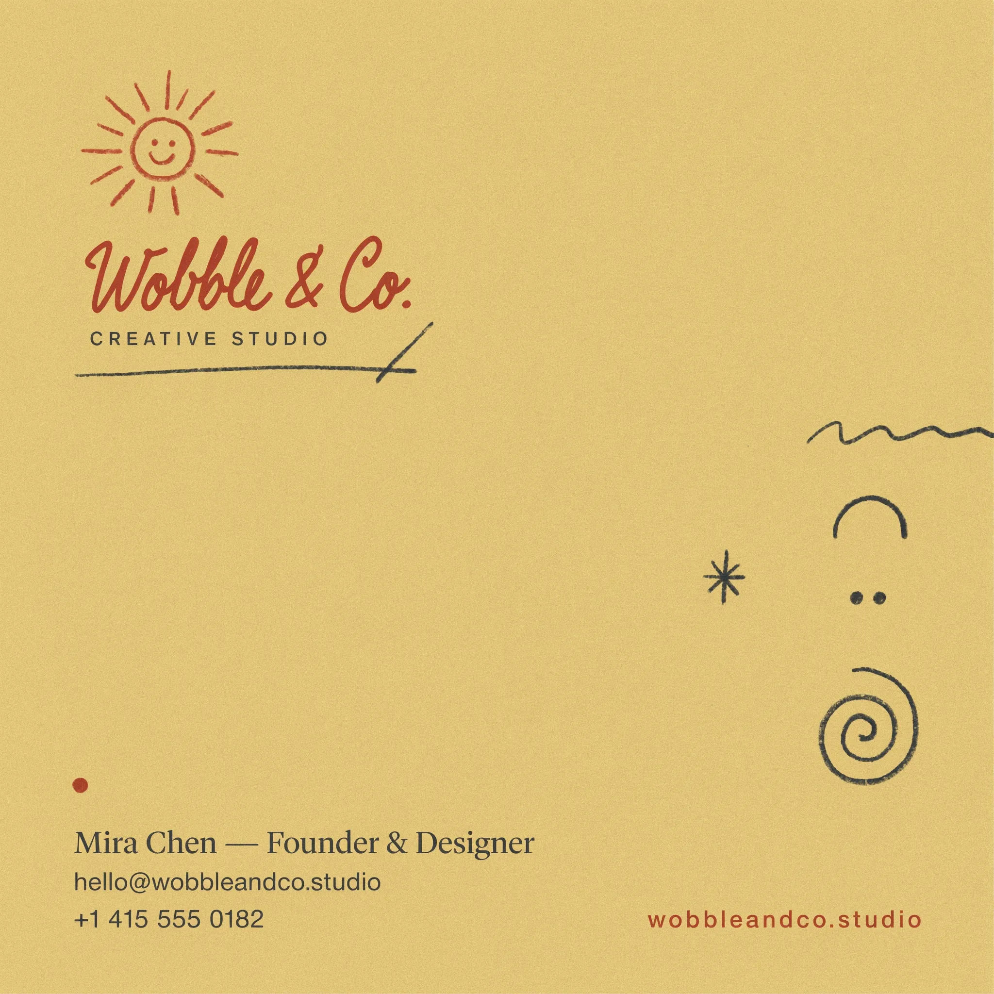 Verspielte Kreativstudio-Karte mit warmen Farben und Formen