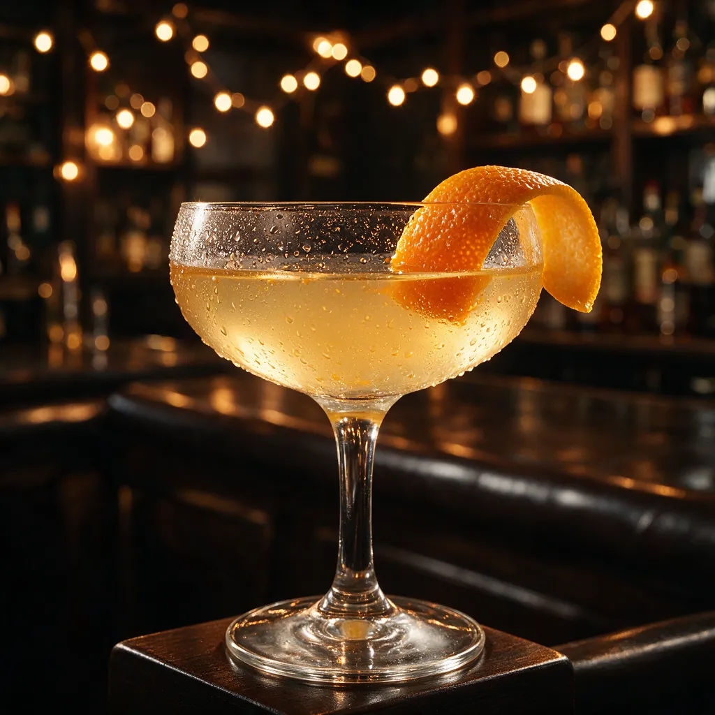 Backlit citrus cocktail in a coupe glass with an orange twist