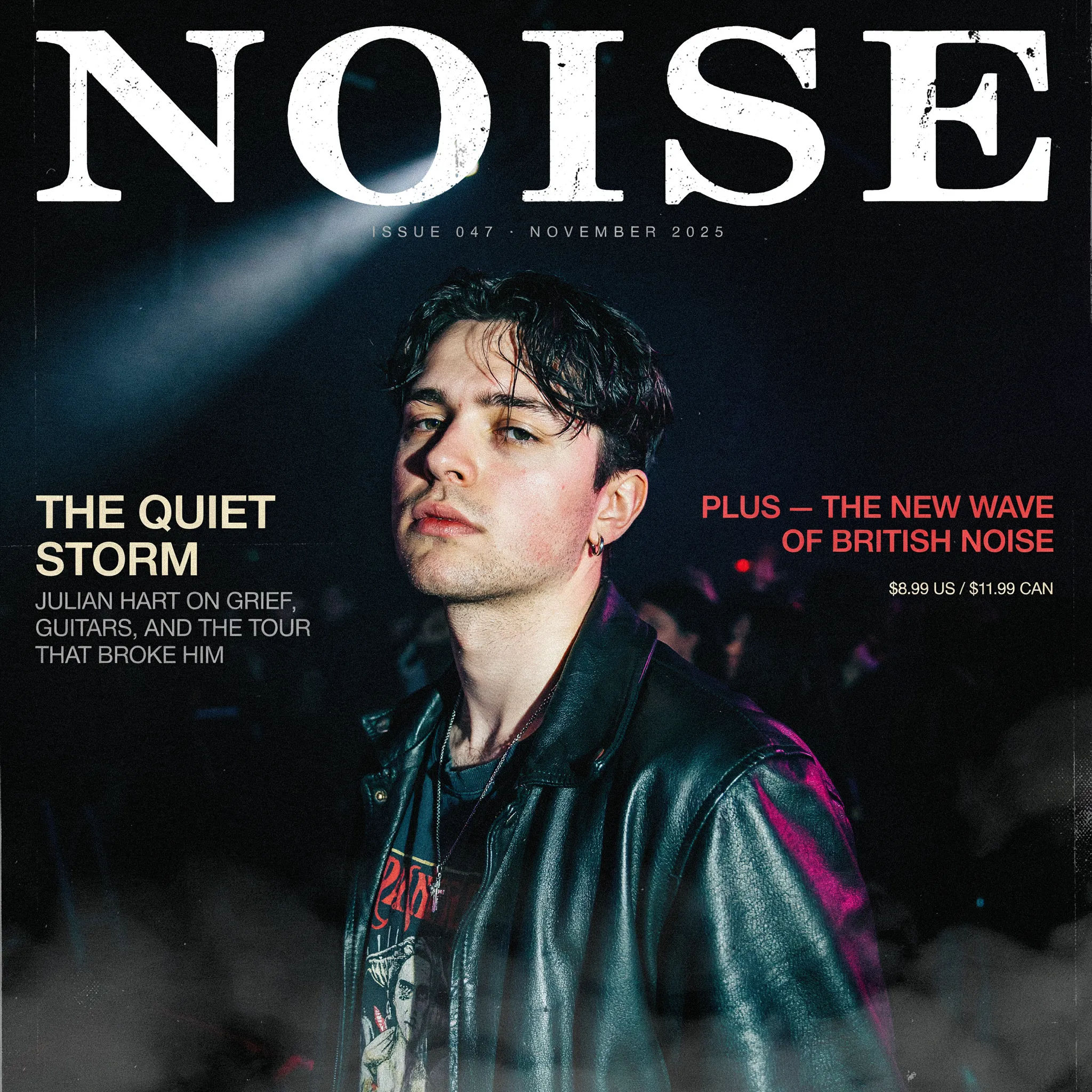 Music magazine cover with a moody artist portrait