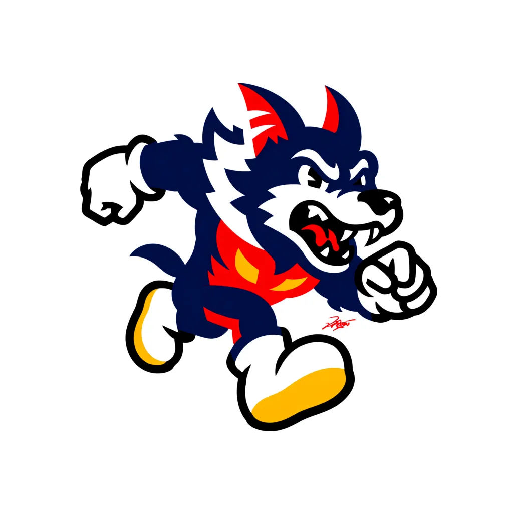 Esports wolf mascot with a bold outline in team colors