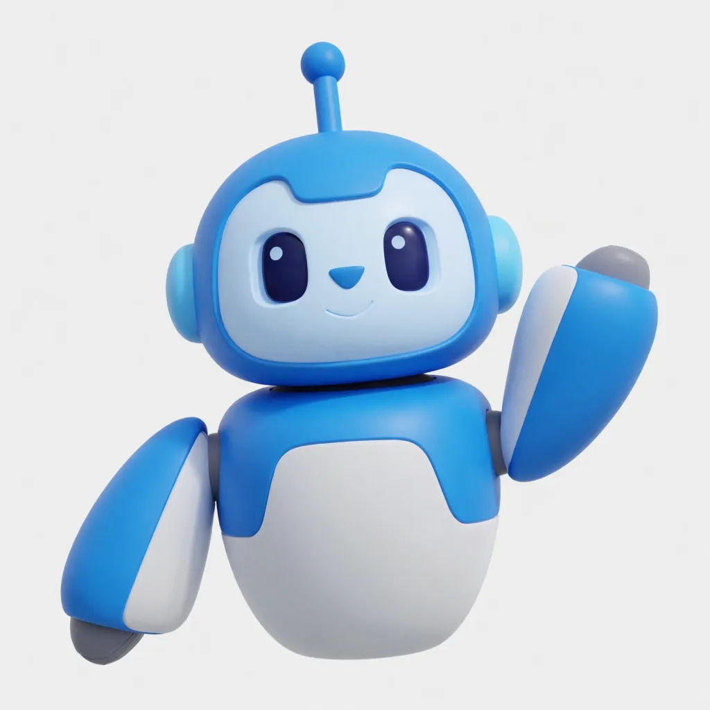 Friendly rounded robot mascot for a tech brand