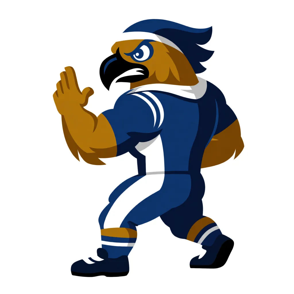 Fierce cartoon eagle sports mascot in a dynamic stance