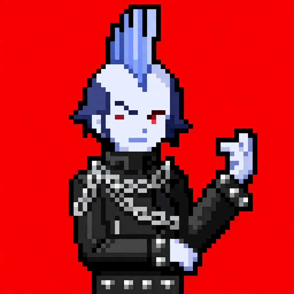 Pixel-art punk PFP with a mohawk on a solid background